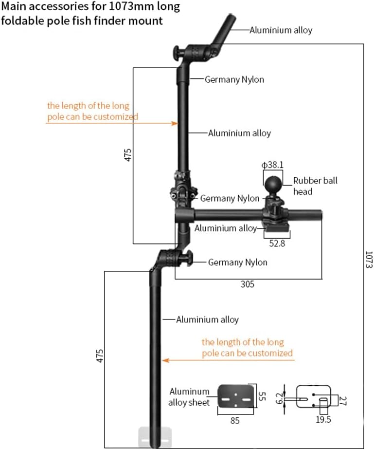 Strg Transducer Bracket with Fish Finder Mount for Kayak/Boat, Livescope Fish Finder Transducer Mount for Garmin/Lowrance, Compatible with RAM Mounts C Size/1.5'' Double Socket Arm (Foldable) - PuriLite