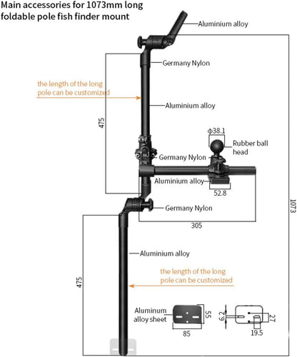 Strg Transducer Bracket with Fish Finder Mount for Kayak/Boat, Livescope Fish Finder Transducer Mount for Garmin/Lowrance, Compatible with RAM Mounts C Size/1.5'' Double Socket Arm (Foldable) - PuriLite