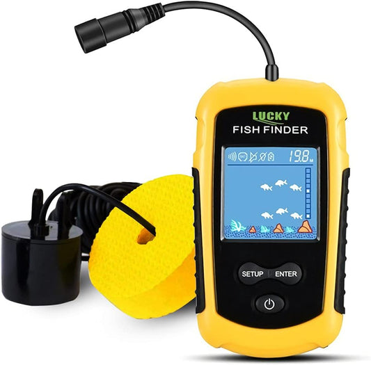 LUCKY Kayak Portable Fish Depth Finder Water Handheld Fish Finder Sonar Castable Kayak Boat Fishfinder Transducer Fishing LCD Display FFC1108 - PuriLite