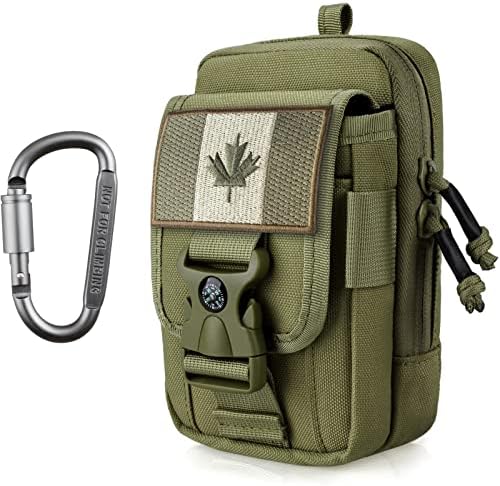 WYNEX Tactical Compass Phone Pouch, Large Molle Smartphone Holster Case Double Capacity Small Utility EDC Pouch with Compass Buckle and Carabiner - PuriLite
