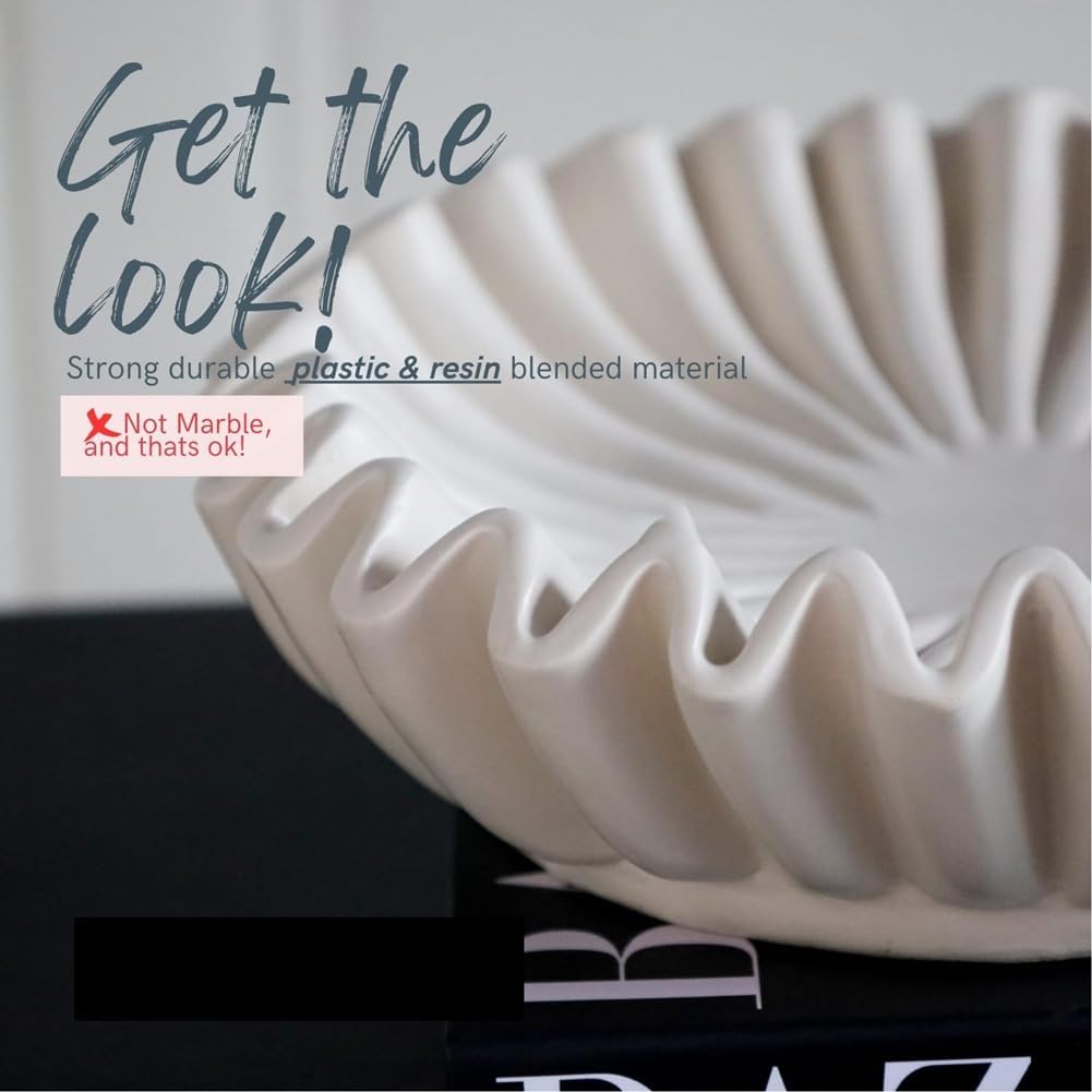 Fluted Ruffle Decorative Bowl | Resin Decorative Bowl | Home Decor Accent Bowl | Coffee Table Bowl | Small Centerpiece Bowl - PuriLite