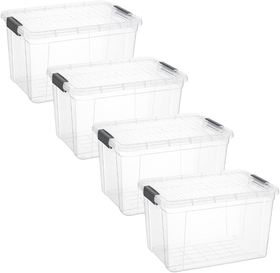 Superio Storage Bins with Lids- 3 Pack, 1.85 Qt Clear Boxes for Organizing, Stackable Plastic Containers- BPA Free, Non-Toxic, Odor Free, Organizer for Home, Office, Dorm - PuriLite