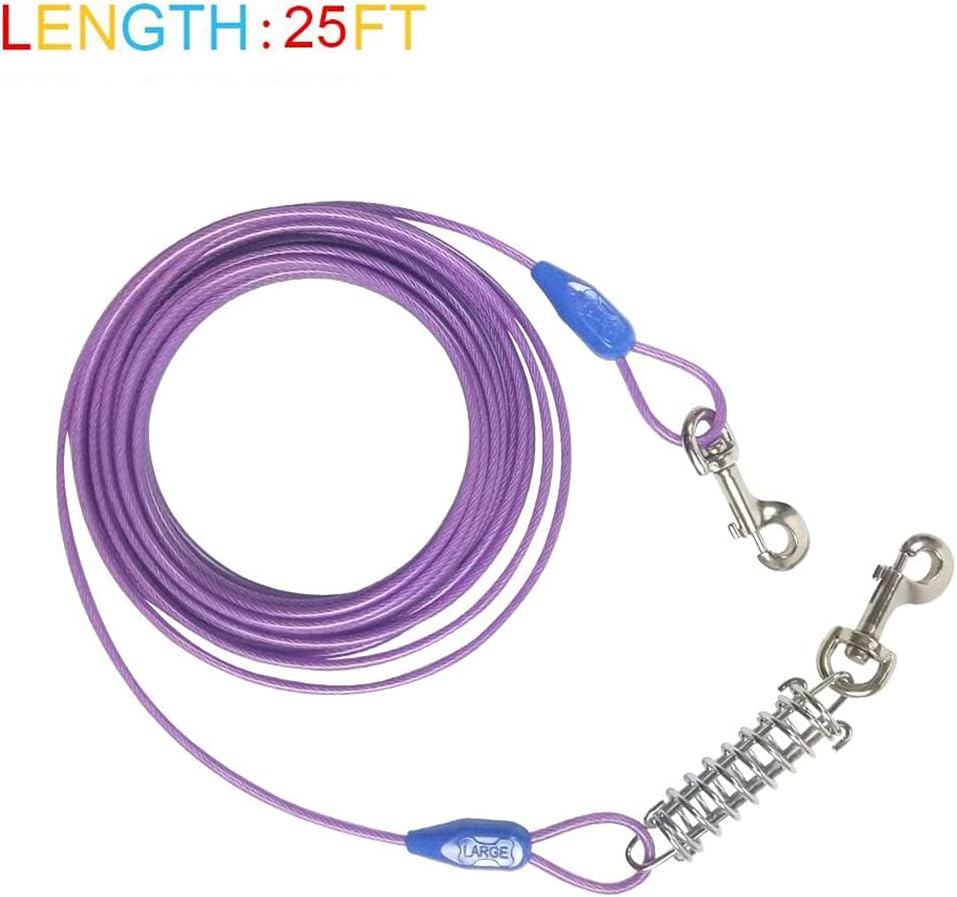 Petest 25ft Reflective Tie-Out Cable for Small Dogs Up to 35 Pounds - PuriLite