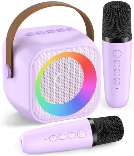 Karaoke Machine, Portable Bluetooth Karaoke Speaker with 2 Wireless Microphones and Party Lights for Kids and Adults, Birthday Gifts for Girls Boys Family Home Party (Beige2) - PuriLite