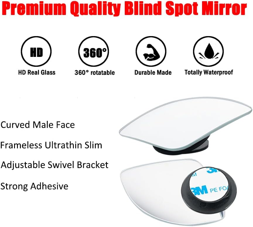 Ampper Blind Spot Mirror, 2" Round HD Glass Frameless Convex Rear View Mirror, Pack of 2 - PuriLite