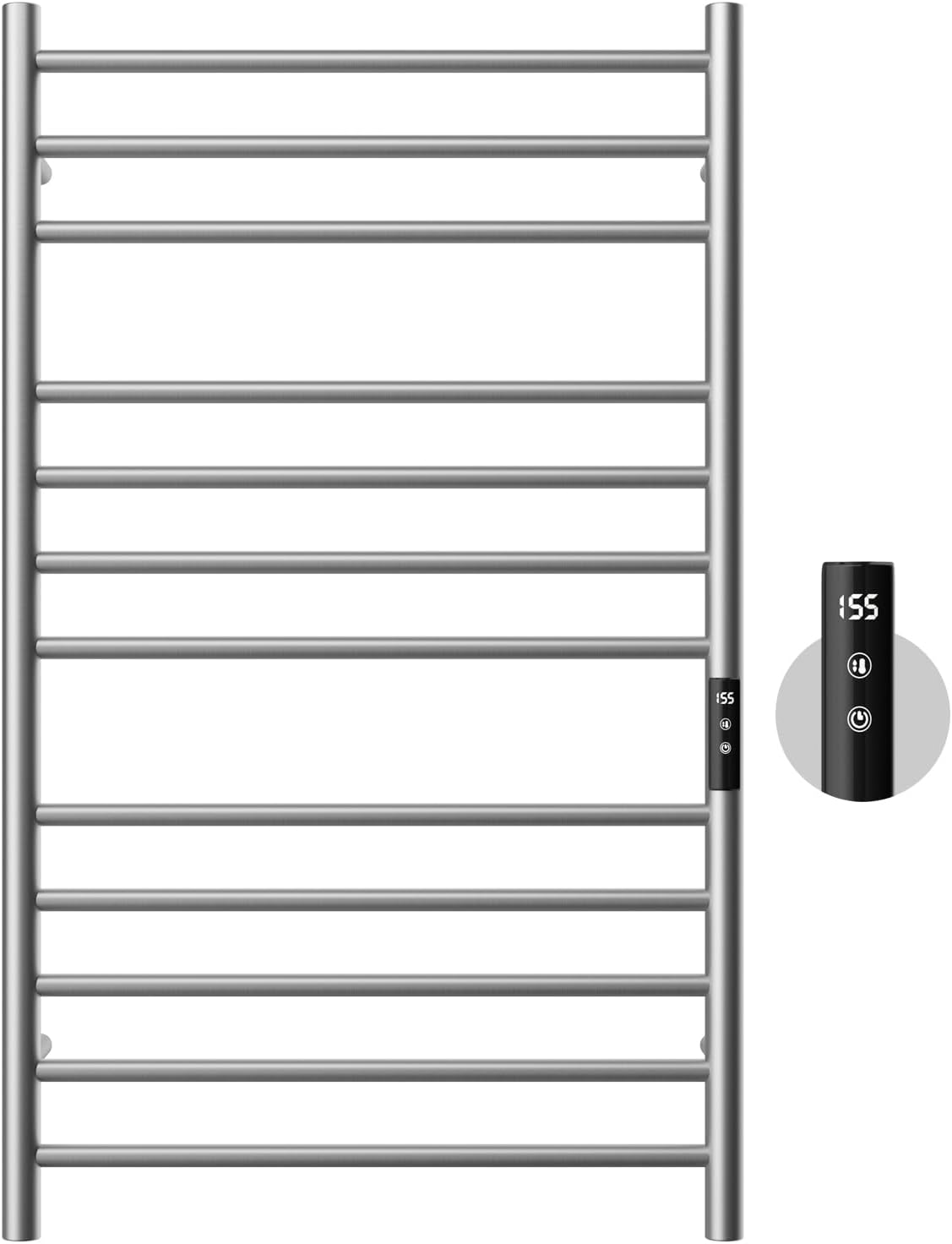 POPFLY Heated Towel Rack, Wall Mounted Electric Hot Towel Warmer, 4-Bar 304 Stainless Steel Small Heated Towel Warmer Rack for Bathroom with Timer and Temperature Control, Brushed - PuriLite