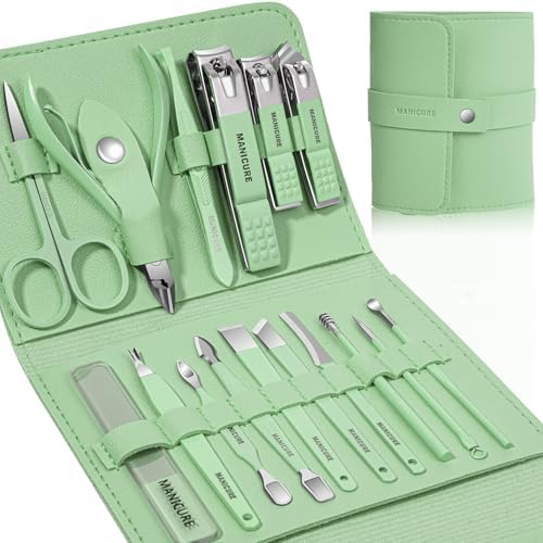 Manicure Set Professional Nail Clippers Pedicure Kit, 16 pcs Stainless Steel Nail Care Tools Grooming Kit with Luxurious Travel Leather Case for Thick Nails Men Women Gift (Black) - PuriLite