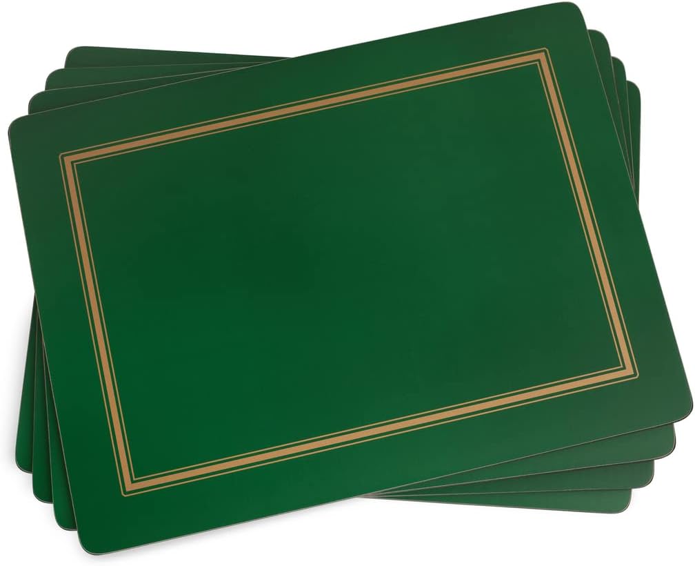 Pimpernel Classic Emerald Placemats - Set of 4 Rectangular Cork Backed Table Mats with Deep Green Finish - Heat Resistant Wipe Clean Placemats for Dining Table Protection & Stylish Meal Presentation - PuriLite