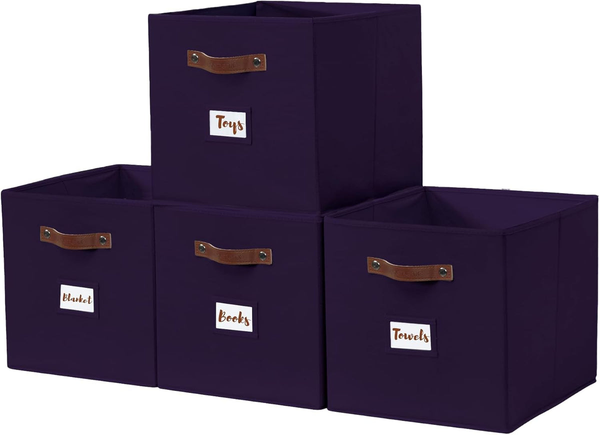 DECOMOMO Cube Storage Bin, Storage Cubes with Labels, Baskets for Shelves Kallax Linen Closet Organizers (Cube 10.5x11"/ 6pcs, Black) - PuriLite