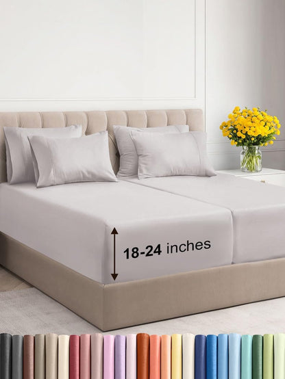 Extra Deep Queen Sheet Set - 6 Piece Breathable & Cooling Sheets - Hotel Luxury Bed Sheets Set - Easy & Secure Fit - Soft, Wrinkle Free & Comfy Sheets Set - White Sheet Set w/Extra Deep Pockets - PuriLite