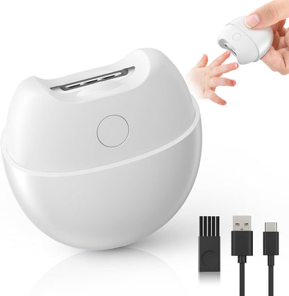 Electric Nail Clipper with USB Charging: Automatic Nail Clippers with Led Light - USB Rechargeable Safety Fingernail Trimmer for Baby Seniors Kids Adults (White, Medium) - PuriLite