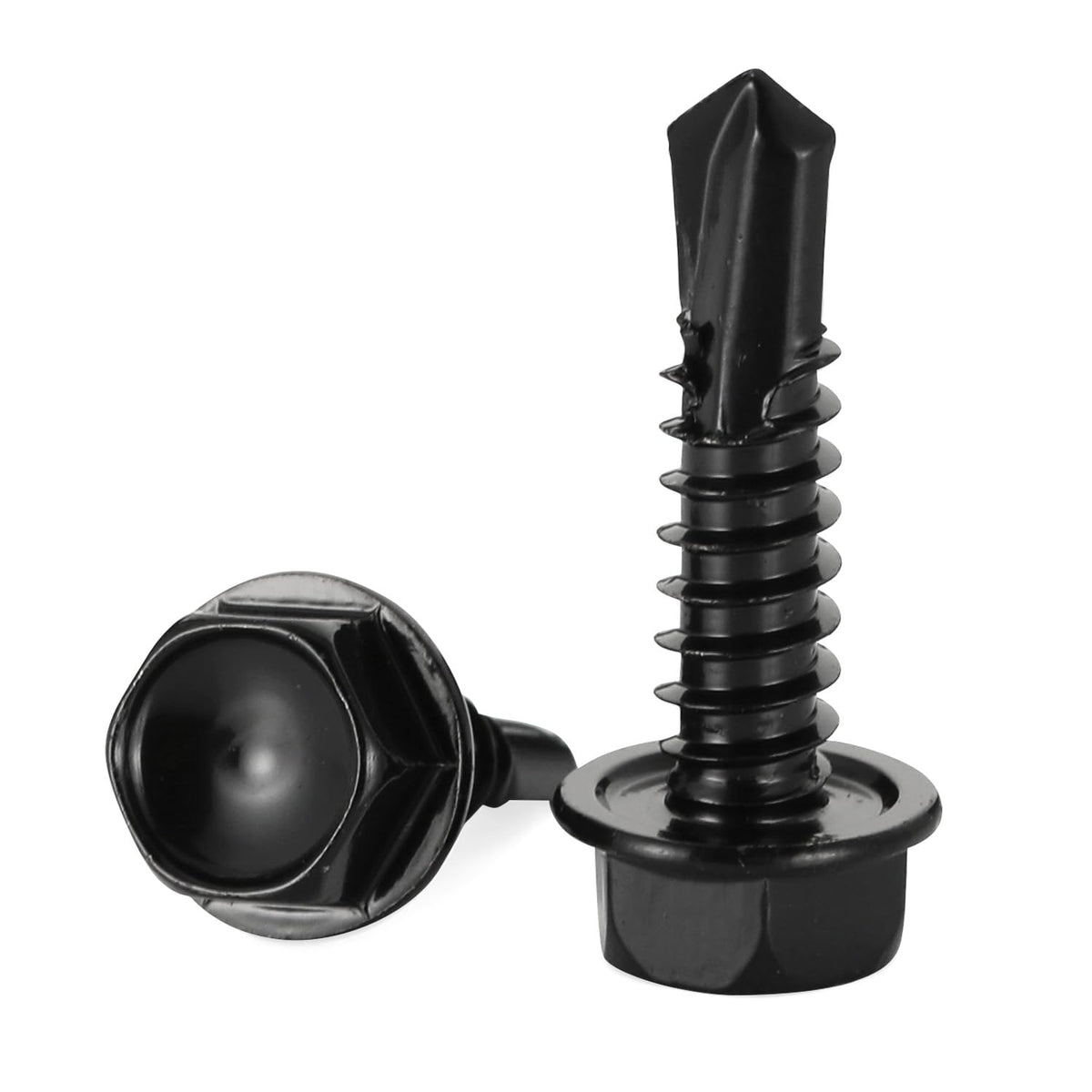 #10 x 1 Hex Washer Head Self Tapping Drilling Screws Black Oxidized, 410 Stainless Steel, 100 PCS - PuriLite
