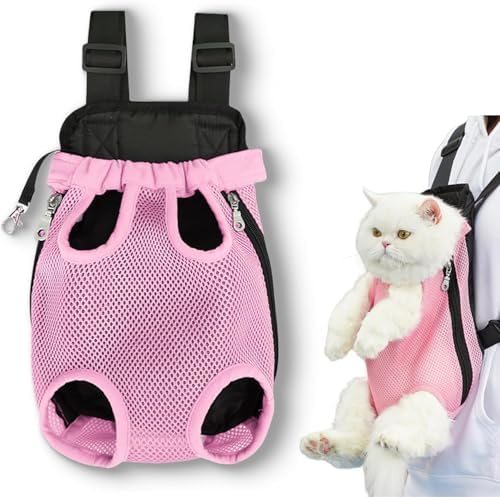 Liahelianx Pet Backpack for Dogs&Cats-Outdoor-Ready Adjustable Chest Straps,Ventilated Mesh Window&Legs-Out Design,Lightweight Travel Backpack for Hiking/Camping (Small to Medium Pets) (Pink) - PuriLite