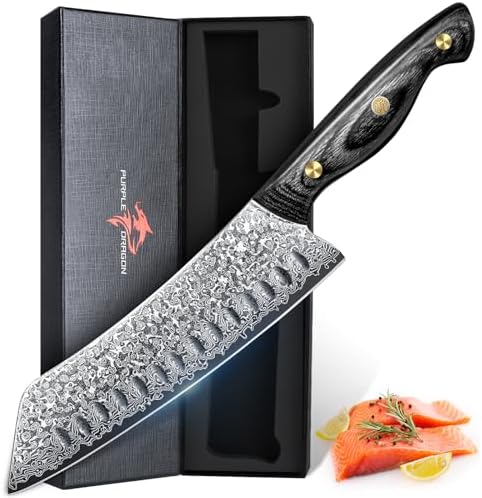 Purple Dragon Damascus Fish Fillet Knife - 7 inch Flexible Boning Knife with VG10 Core, Kitchen Slicing Knife with Full Tang Handle, Birthday Dad Mom Gift - PuriLite