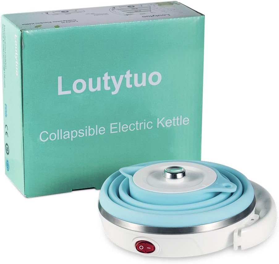 120V 555ML Ultrathin Travel Foldable Electric Kettle with Separable Power Cord and Handle, Boil Dry Protection, Food Grade Silicone - PuriLite