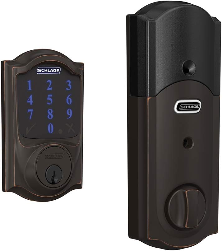 Schlage BE469ZP CAM 622 Connect Smart Deadbolt with Alarm with Camelot Trim in Matte Black, Z-Wave Plus Enabled - PuriLite