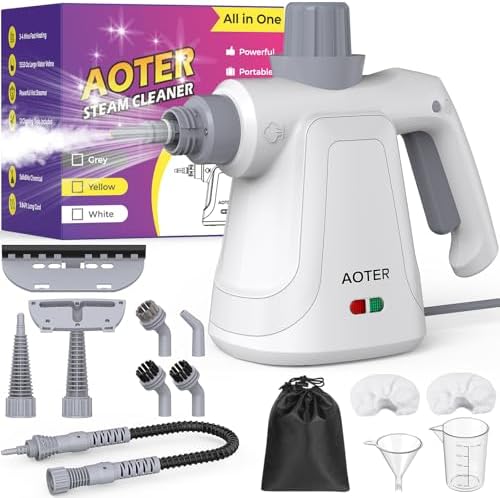 AOTER Pressurized Handheld Steam Cleaner, Portable Steam Cleaner Multipurpose for Home, Multi-Surface Steam Cleaner for Tile, Grout, Windows, Bathroom, Kitchen, Car Cleaning, with 12pcs Accessories - PuriLite