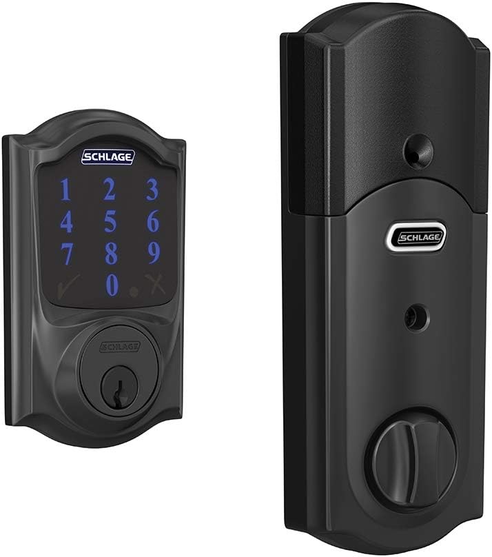 Schlage BE469ZP CEN 622 Connect Smart Deadbolt with Alarm with Century Trim in Matte Black, Z-Wave Plus Enabled - PuriLite