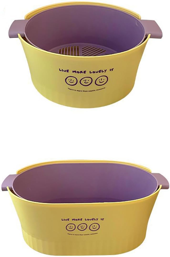 Kitchen Washbas Food Strainer Drain Basket Rotating Drainer Double-Layer Basin Vegetable Fruit Washing Strainer - PuriLite
