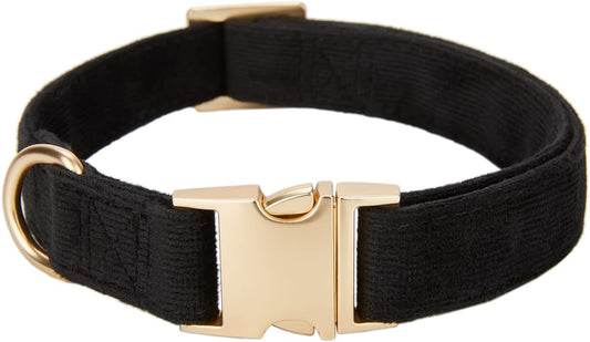 YUDOTE Soft Cotton Dog Collar with Metal Buckle Adjustable Heavy Duty Comfy Corduroy Collars for Small Medium Large Dogs,Black,Small - PuriLite