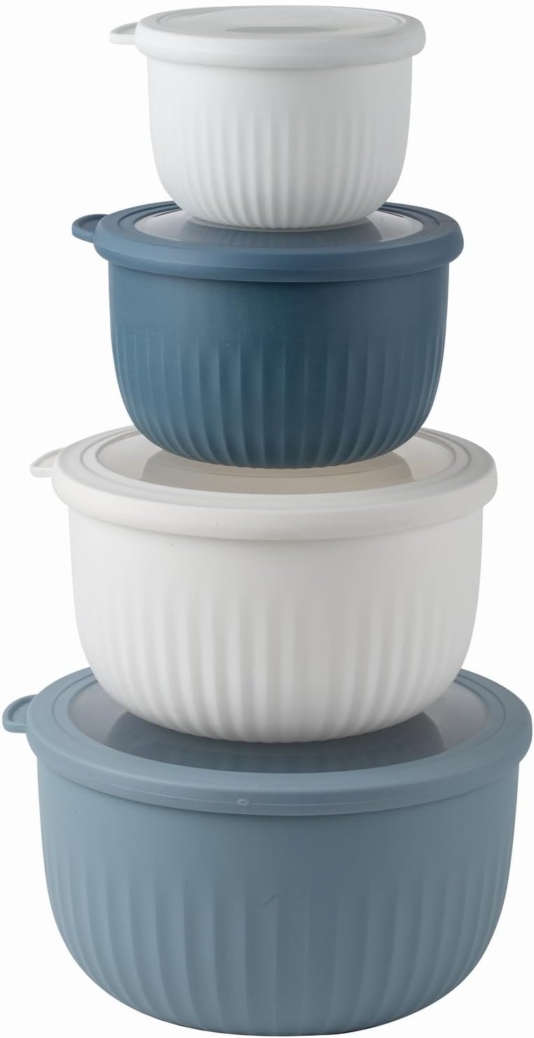 COOK WITH COLOR Prep Bowls with Lids- 8 Piece Nesting Plastic Small Mixing Bowl Set with Lids (Teal Ombre) - PuriLite