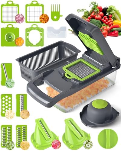 Vegetable Chopper for Kitchen, 26 in 1 Onion Chopper Slicer Dicer Potato Cutter Food Chopper Veggie Salad Maker Dicing Machine Potato Fruit Dicer with Container - PuriLite