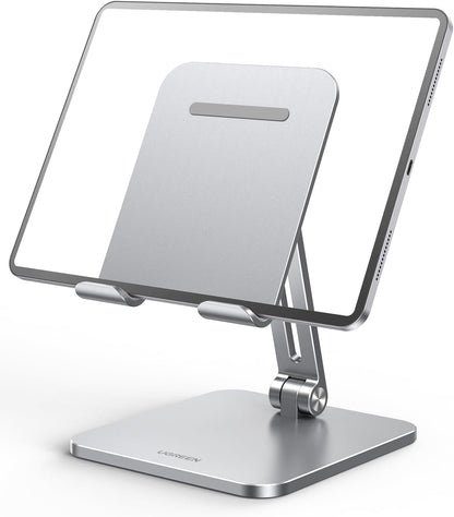 UGREEN Tablet Stand for Desk, Aluminum Stand for iPad Extended Height, Adjustable Foldable Portable Desktop Stand Holder for iPad Pro 12.9 11 9.7 10.5 iPad Air Mini Galaxy Surface iPhone 14 Pro, Grey - PuriLite