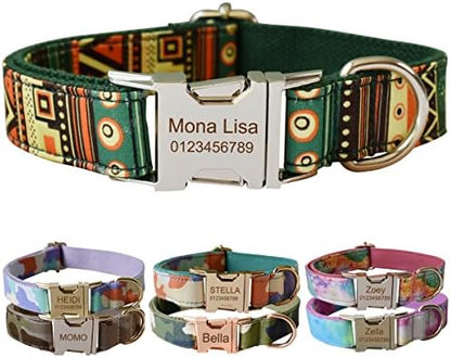 Custom Dog Collar with Metal Buckle - Pet Collars Personalized with Name and Phone Number (Plaid) - PuriLite