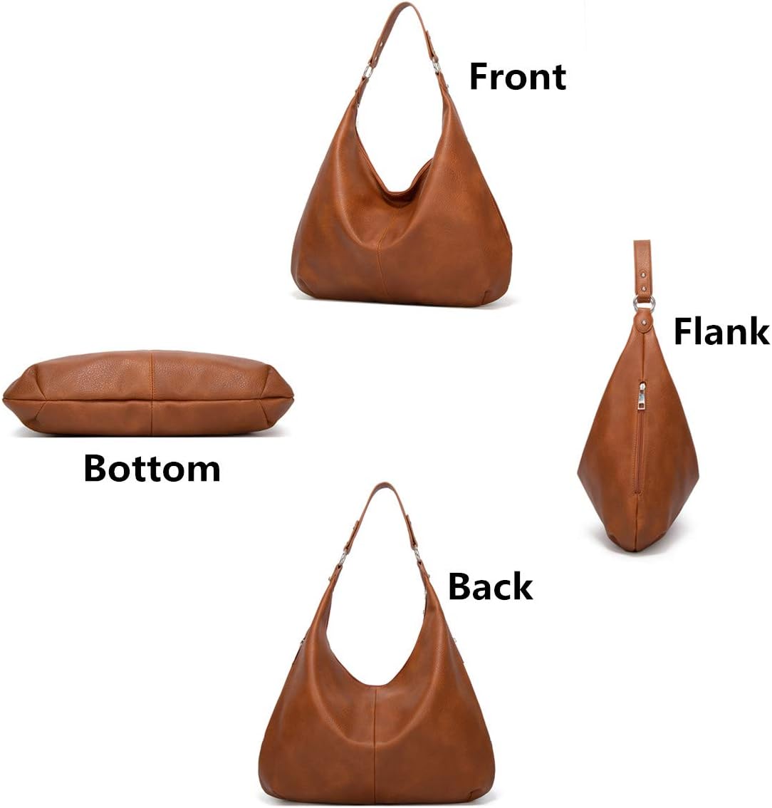 Ashioup Hobo Bags for Women Soft PU Leather Shoulder Bag Vintage Slouchy Handbag with Zipper - PuriLite