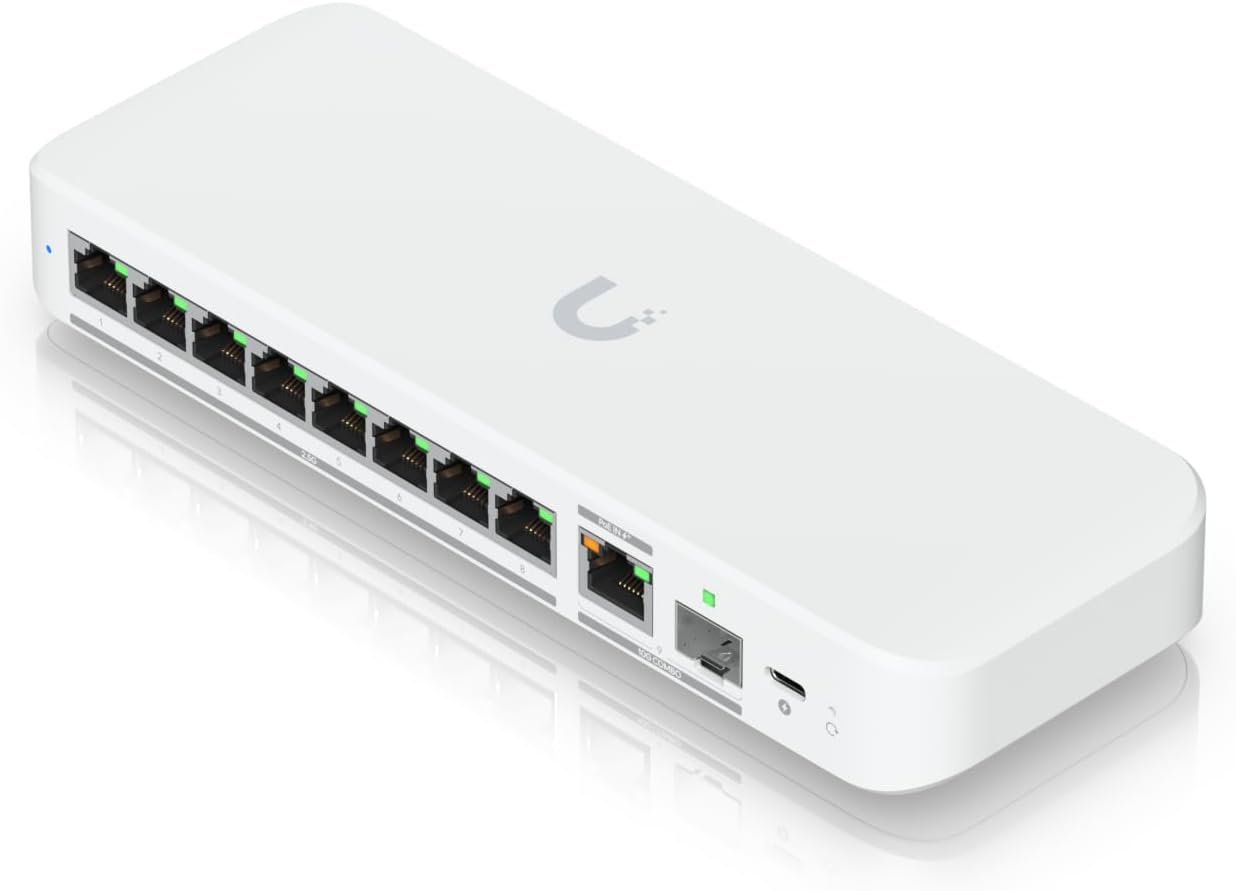 Ubiquiti Networks USW-Flex-2.5G-8 UniFi Switch Flex 2.5G (8 x 2.5 GbE ports, 1 x 10 GbE PoE+ input/SFP+ combo, Plastic case, Compatible with Desktop, Laptop, Server, IP Camera, Printer) - PuriLite