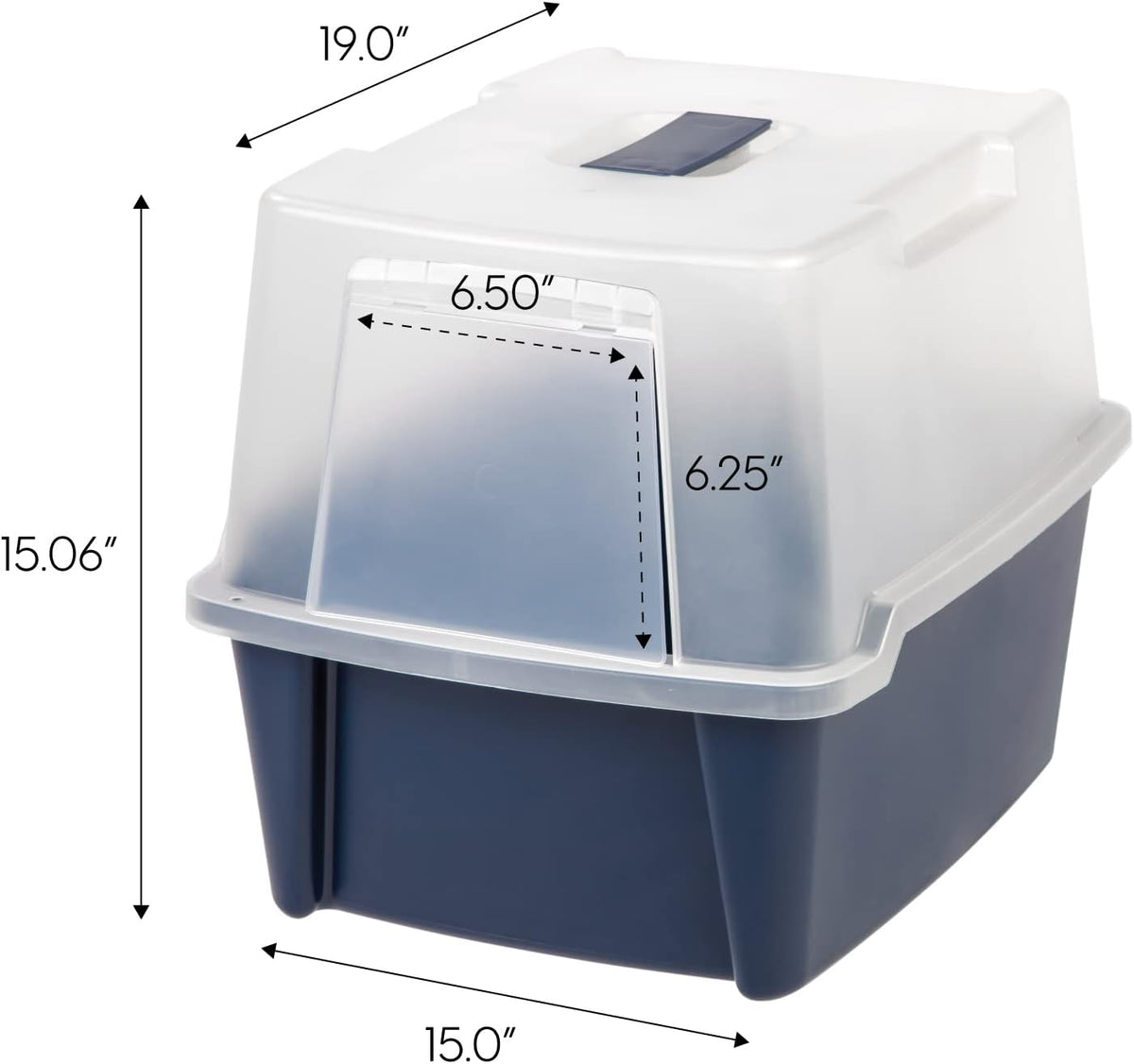 IRIS USA Cat Litter Box, Litter Box Enclosure with Scoop and Front Door Flap, Covered Kitty Litter Box for Privacy, Portable, Easy to Clean, Navy - PuriLite