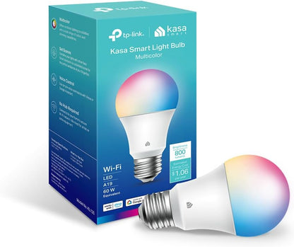 Kasa Smart Light Bulbs, Full Colour Changing Dimmable Smart WiFi Bulbs Compatible with Alexa and Google Home, A19, 9W 800 Lumens,2.4Ghz only, No Hub Required, 2-Pack (KL125P2), Multicolour - PuriLite