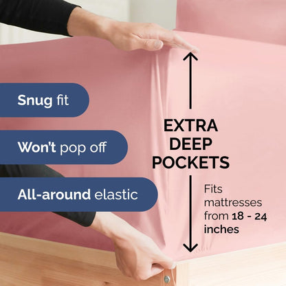 Extra Deep Queen Sheet Set - 6 Piece Breathable & Cooling Sheets - Hotel Luxury Bed Sheets Set - Easy & Secure Fit - Soft, Wrinkle Free & Comfy Sheets Set - White Sheet Set w/Extra Deep Pockets - PuriLite