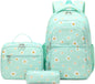 3Pcs Daisy Prints Backpack for Girls Bookbag set Primary School Daypack Elementary Students Knapsack with Lunch Box - PuriLite