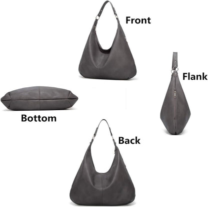 Ashioup Hobo Bags for Women Soft PU Leather Shoulder Bag Vintage Slouchy Handbag with Zipper - PuriLite