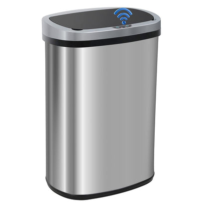 13 Gallon 50 Liter Garbage Can Kitchen Trash Can with Lid Automatic Sensor Touch Free Stainless Steel Waste Bin for Bathroom Bedroom Home Office,Black - PuriLite