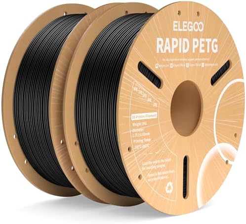 ELEGOO Rapid PETG Filament 1.75mm Black 1KG, 3D Printer Filament Max 600 mm/s High Speed Printing, Dimensional Accuracy +/- 0.02 mm Fit Most FDM Printer 1kg Cardboard Spool - PuriLite