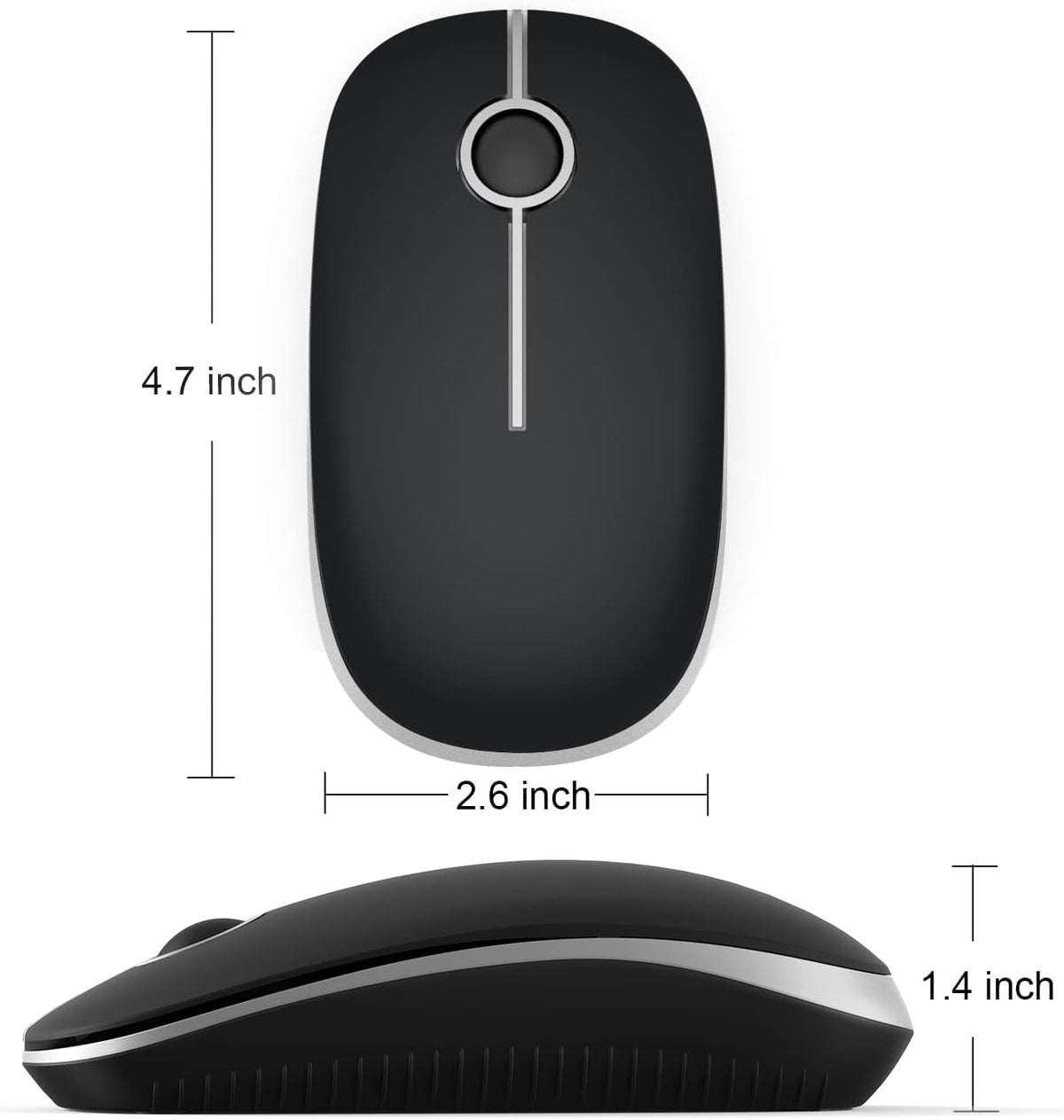 Wireless Mouse, Vssoplor 2.4G Slim Portable Computer Mice with Nano Receiver for Notebook, PC, Laptop, Computer (Black and Gray) - PuriLite