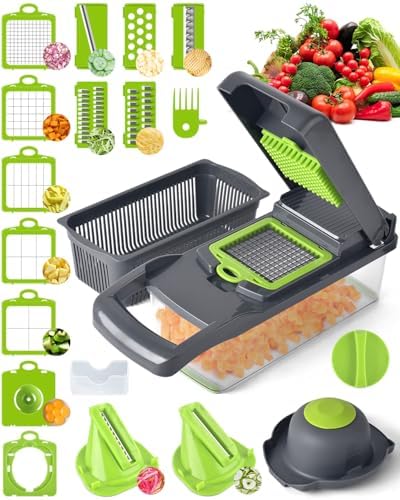 Vegetable Chopper for Kitchen, 26 in 1 Onion Chopper Slicer Dicer Potato Cutter Food Chopper Veggie Salad Maker Dicing Machine Potato Fruit Dicer with Container - PuriLite