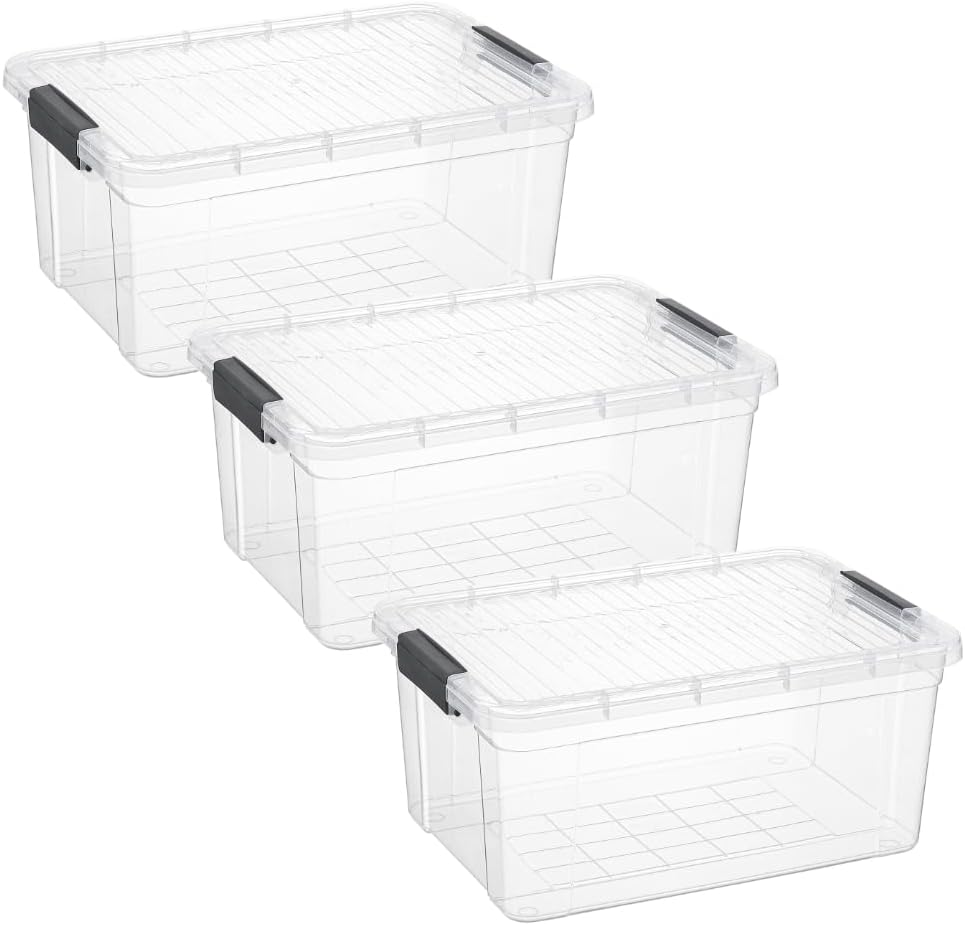 Superio Storage Bins with Lids- 3 Pack, 1.85 Qt Clear Boxes for Organizing, Stackable Plastic Containers- BPA Free, Non-Toxic, Odor Free, Organizer for Home, Office, Dorm - PuriLite
