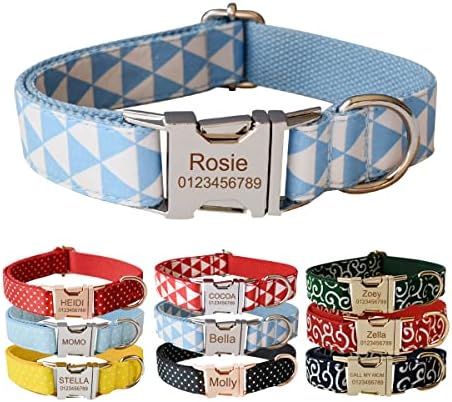 Custom Dog Collar with Metal Buckle - Pet Collars Personalized with Name and Phone Number (Plaid) - PuriLite