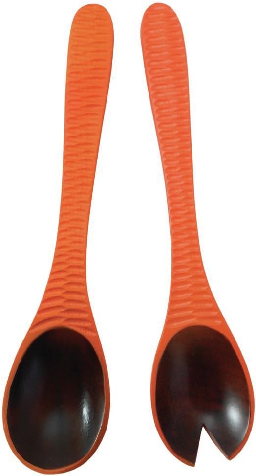 Enrico 3160MH5080 Mango Wood Honeycomb Salad Servers, Tangerine - PuriLite