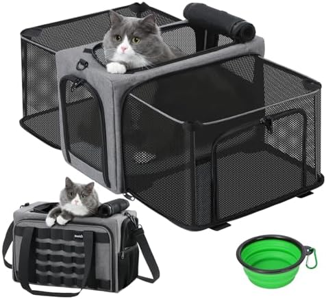 Approved Collapsible Cat Soft-Sided Carriers, Breathable Pet Carriers up to 5kg/12lbs, Portable Dog Carrier Great for Travel, Outdoor, Hiking, Camping(Gray) - PuriLite
