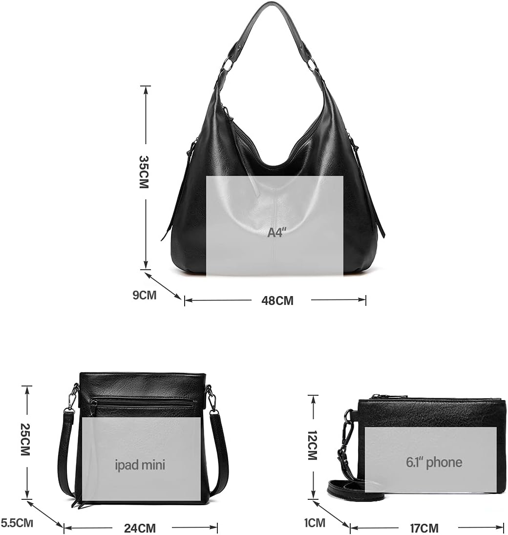 Ashioup Hobo Bags for Women Soft PU Leather Shoulder Bag Vintage Slouchy Handbag with Zipper - PuriLite