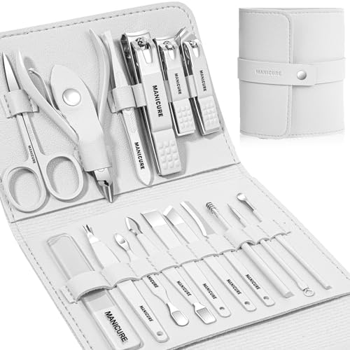 Manicure Set Professional Nail Clippers Pedicure Kit, 16 pcs Stainless Steel Nail Care Tools Grooming Kit with Luxurious Travel Leather Case for Thick Nails Men Women Gift (Black) - PuriLite