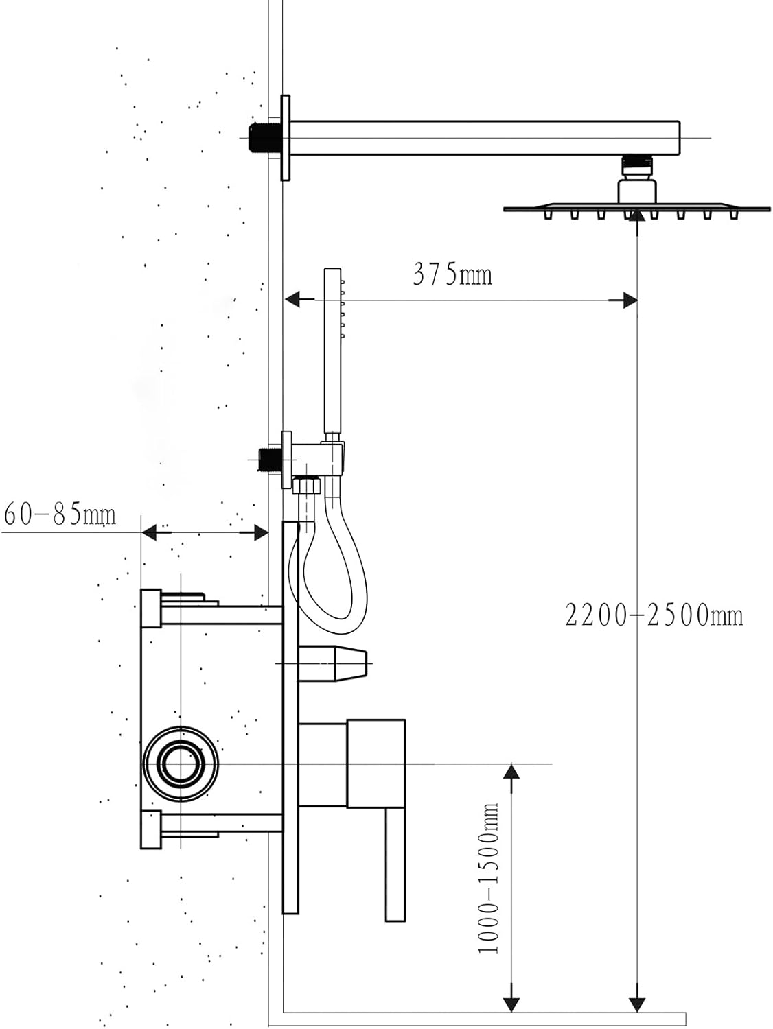Fransiton Shower System Rain Shower System Set Ceiling Mounted, Rainfall Shower Head with Handheld, Bathroom Shower Kit (Valve Included) (8" - Wall Mount, Matte Black) - PuriLite