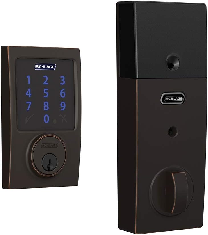 Schlage BE469ZP CAM 622 Connect Smart Deadbolt with Alarm with Camelot Trim in Matte Black, Z-Wave Plus Enabled - PuriLite