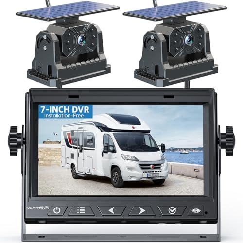 Magnetic Solar Wireless Backup Camera No Installation VASTEND 7'' Rear View Camera for Car No Delay 10000mAh Rechargeable RV Backup Camera 1080P for Truck Trailer Camper (VS-7A) - PuriLite