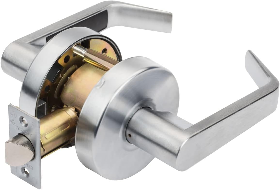 Dynasty Hardware AUG-00-26D Grade 2 Commercial Duty Office Door Keyed Lever Lockset, ADA, Satin Chrome Finish - PuriLite