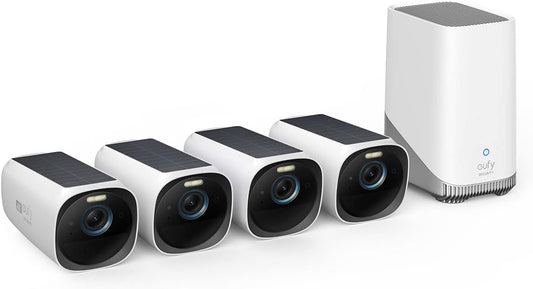 eufy Security eufyCam S330 (eufyCam 3) 4-Cam Kit, Security Camera Outdoor Wireless, 4K with Integrated Solar Panel, Face Recognition AI, Expandable Local Storage, Spotlight, No Monthly Fee - PuriLite